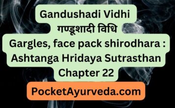Gandushadi Vidhi - गण्डूशादी विधि- Gargles, face pack shirodhara : Ashtanga Hridaya Sutrasthan Chapter 22