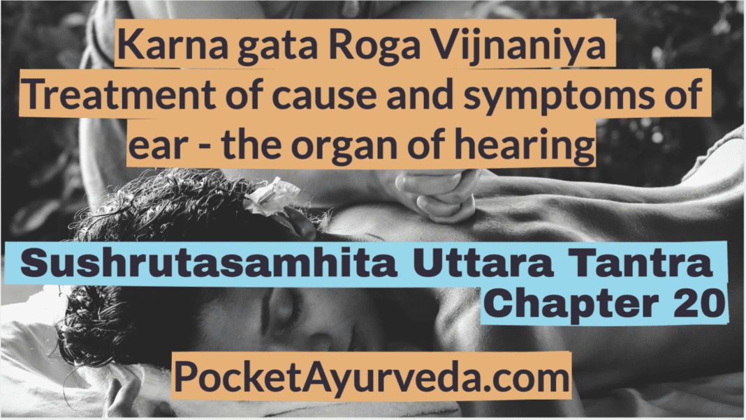 Karna gata Roga Vijnaniya - Treatment of cause and symptoms of ear - the organ of hearing - Sushrutasamhita Uttaratantra Chapter 20
