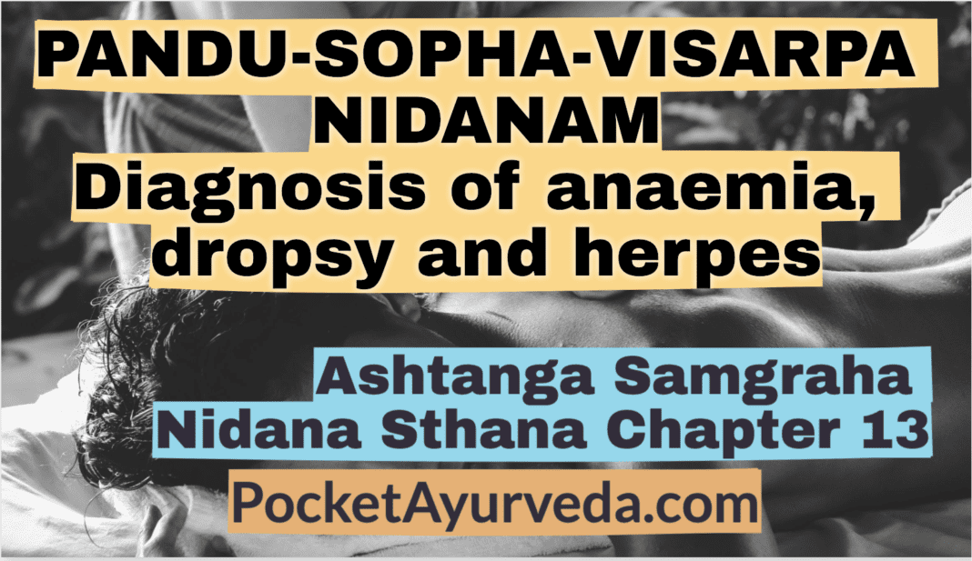PANDU-SOPHA-VISARPA NIDANAM - Diagnosis of anaemia, dropsy and herpes - Ashtanga Samgraha Nidanasthana Chapter 13