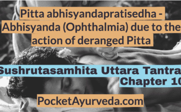 Pitta abhisyandapratisedha - Abhisyanda (Ophthalmia) due to the action of deranged Pitta - Sushrutasamhita Uttaratantra Chapter 10