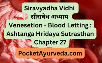 Siravyadha Vidhi सीरावेध अध्याय Venesetion - Blood Letting : Ashtanga Hridaya Sutrasthan Chapter 27
