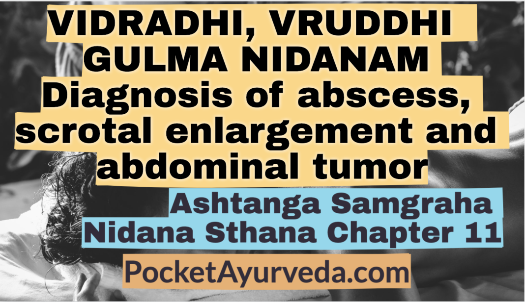 VIDRADHI, VRUDDHI AND GULMA NIDANAM - Diagnosis of abscess, scrotal enlargement and abdominal tumor - Ashtanga samgraha Nidanasthana Chapter 11