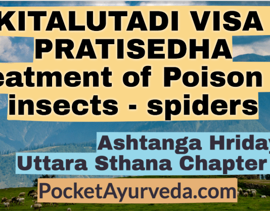 KITALUTADI VISA PRATISEDHA – Treatment of Poison of insects – spiders etc – Ashtanga Hridaya Chapter 37 KITALUTADI VISA PRATISEDHA - Treatment of Poison of insects - spiders